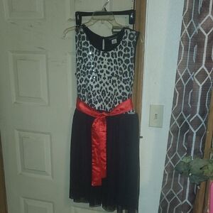 Leopard Print Dress with Red Sash